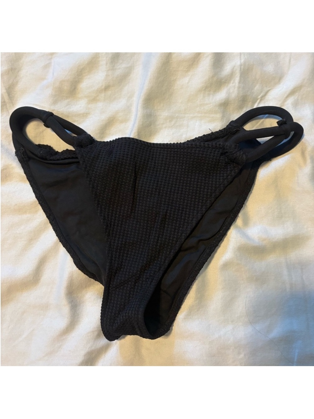 Revel Rey Textured Black Double-Strap Bikini Bottom Size Small